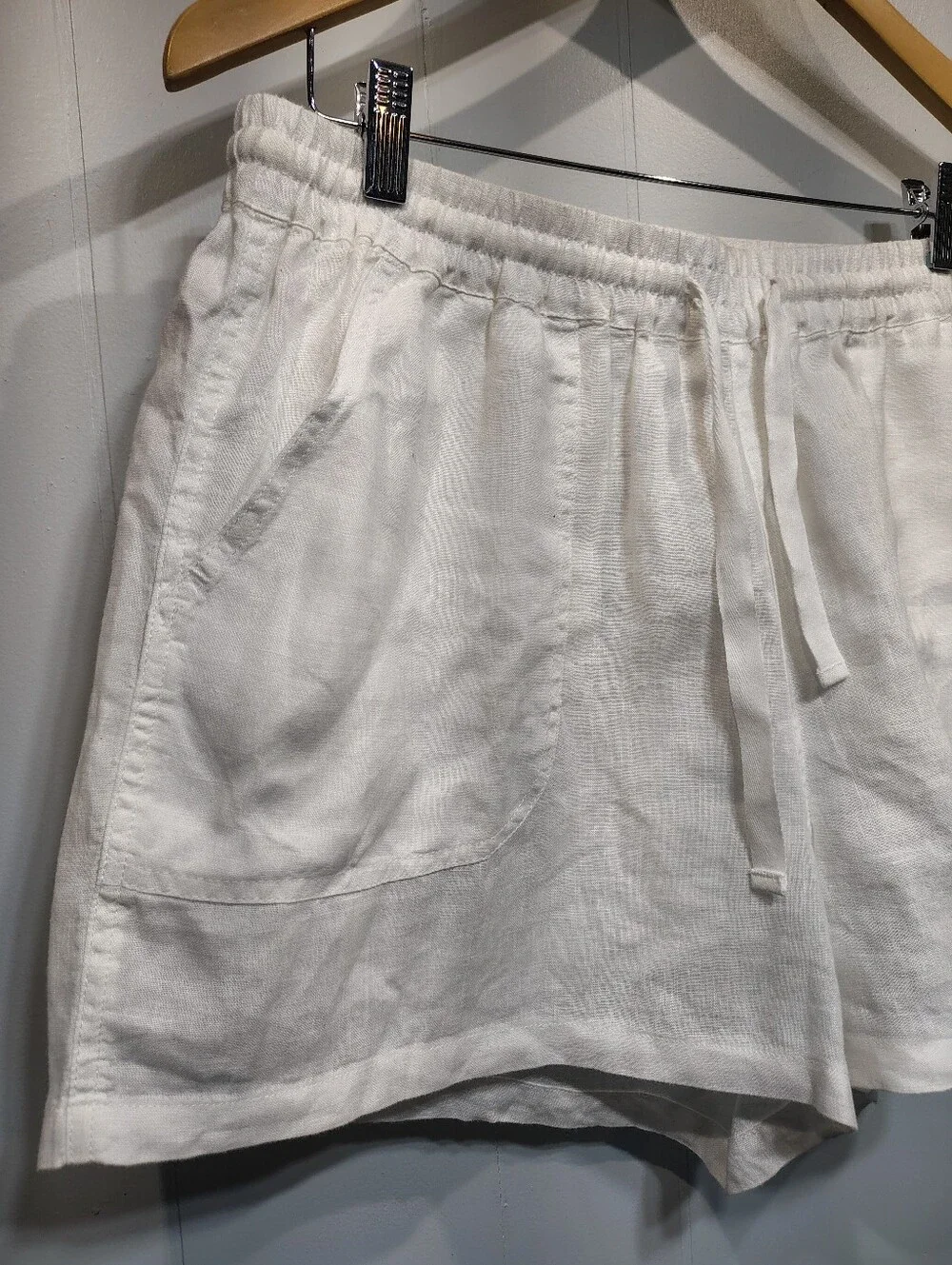 Quince 100% European Linen Shorts White Large L Drawstring Elastic Waist